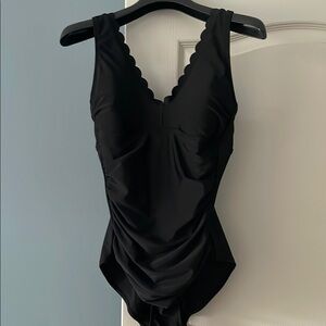 Shade & Shore Black Scallop One Piece Swimsuit
